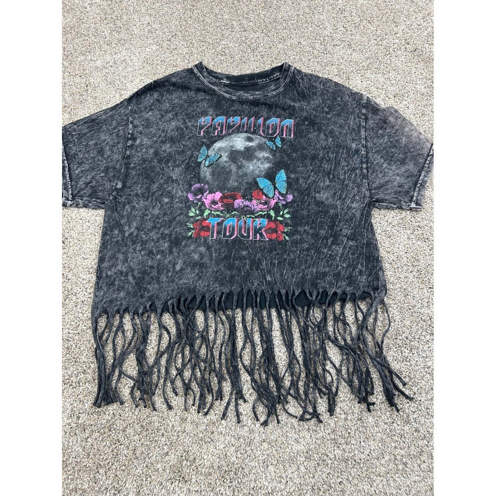 Fifth Sun Papillon Tour Graphic Fringe Tee Mineral Wash Black Medium #0827